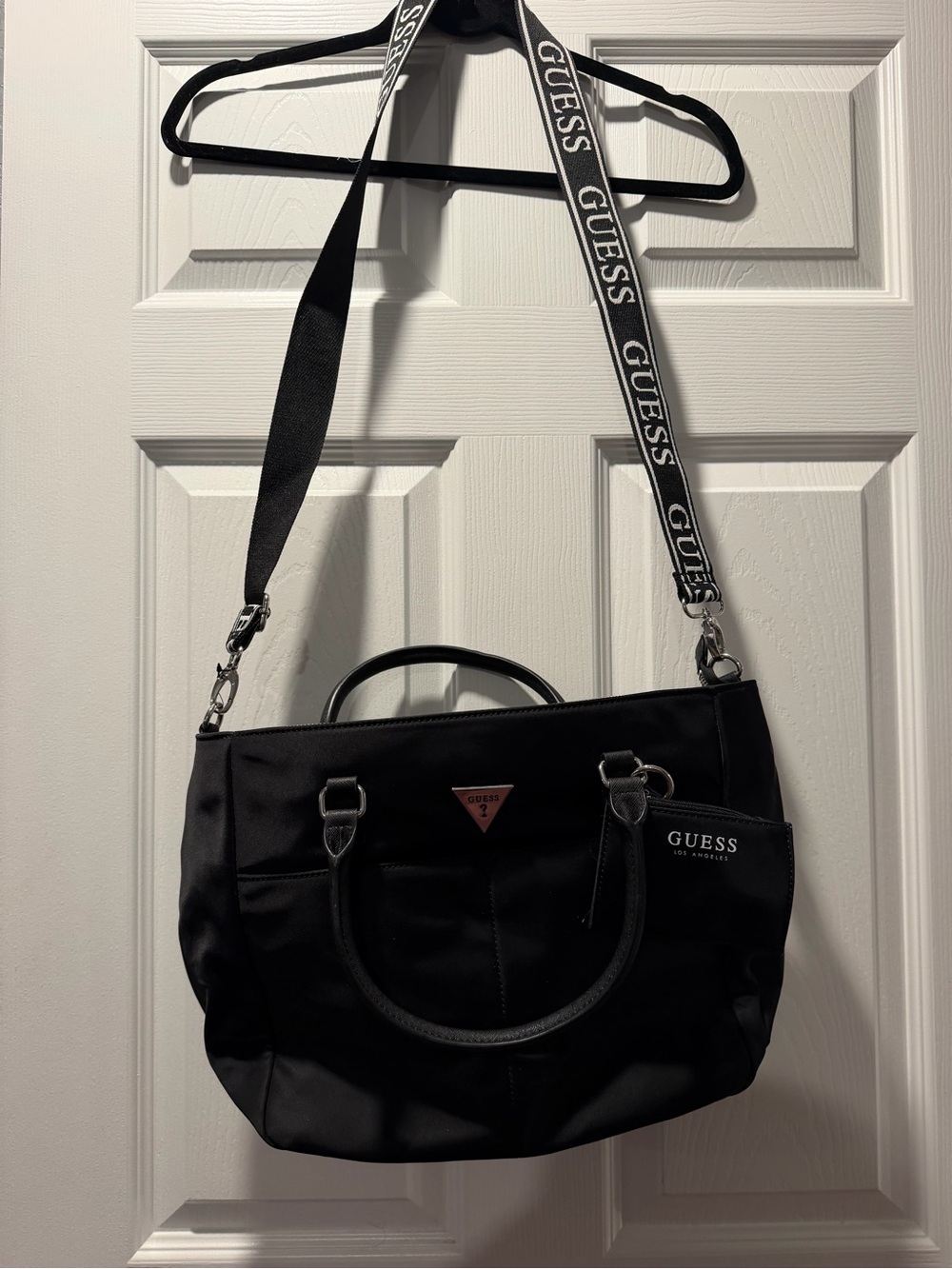 GUESS Black Nylon Satchel with Logo Strap